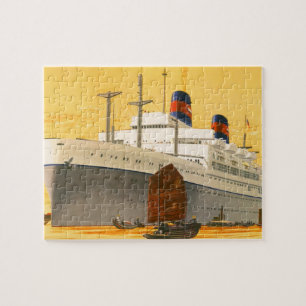 Vintage Cruise Ship to the Orient with Junks Boats Jigsaw Puzzle