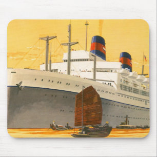Vintage Cruise Ship to the Orient with Junks Boats Mouse Pad