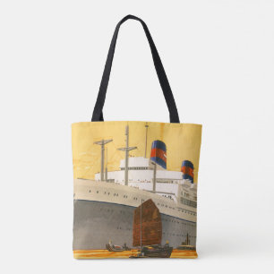 Vintage Cruise Ship to the Orient with Junks Boats Tote Bag
