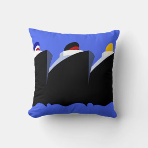 Vintage Cruise Ships Art Deco Poster Cushion