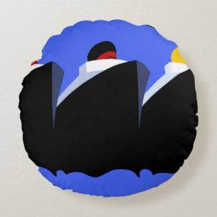 Vintage Cruise Ships Art Deco Poster Round Cushion