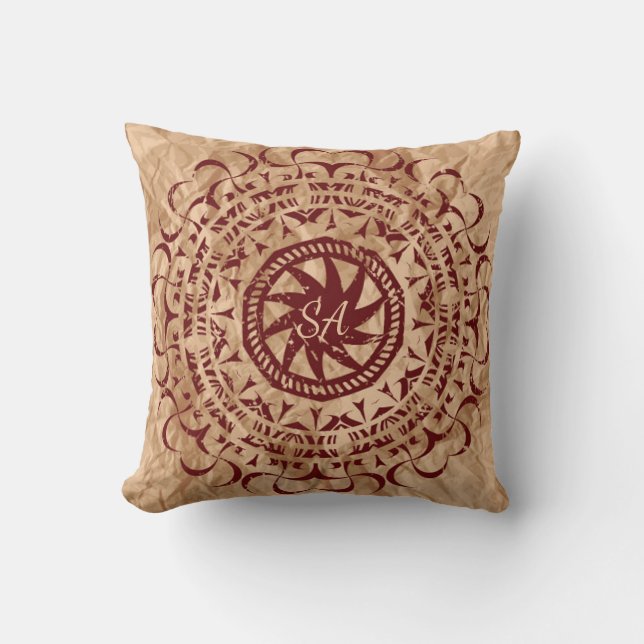 Vintage Crushed Paper Designed Monogrammed Cushion (Front)