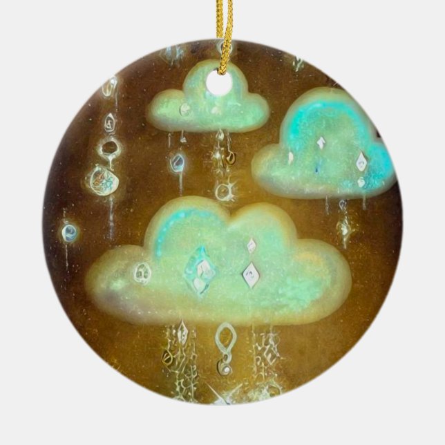 Vintage Crystal Rain Clouds Ceramic Ornament (Front)