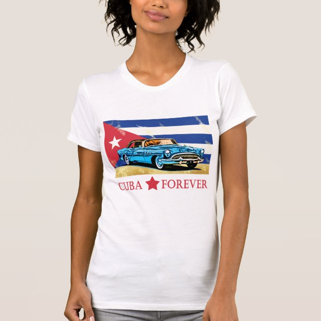 Vintage Cuba Flag Classic Car T-Shirt (Front)