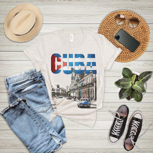 Vintage Cuba Flag Havana Street Scene Travel  T-Shirt