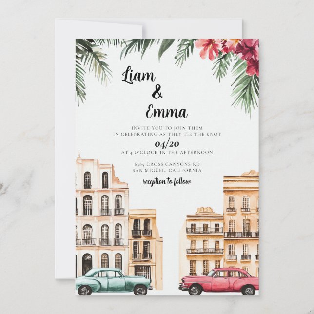 Vintage Cuba Havana Wedding Invitation (Front)