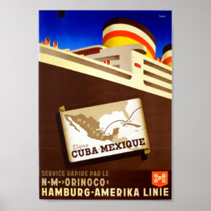Vintage Cuba Mexico Cruise Ocean Liner Travel Poster