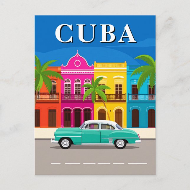 Vintage Cuba Travel Classic Car Postcard (Front)
