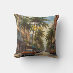 Vintage Cuba Travel - Greetings From Havana Cushion