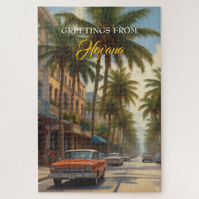 Vintage Cuba Travel - Greetings From Havana Jigsaw Puzzle (Vertical)