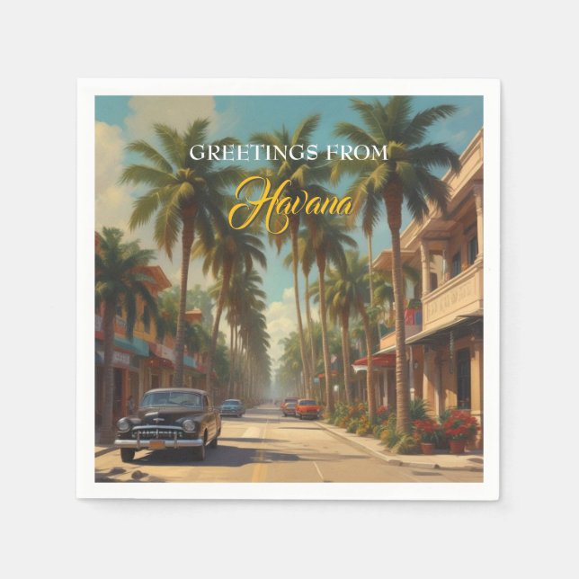 Vintage Cuba Travel - Greetings From Havana Napkin (Front)