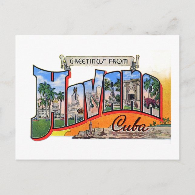 Vintage Cuba Travel - Greetings From Havana Postcard (Front)