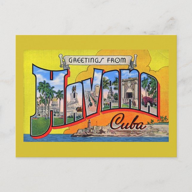 Vintage Cuba Travel - Greetings From Havana Postcard (Front)