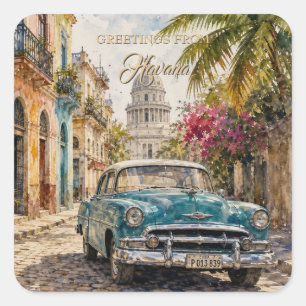 Vintage Cuba Travel - Greetings From Havana Square Sticker