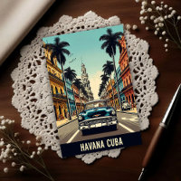 Vintage Cuba Travel Poster with Classic Cars 