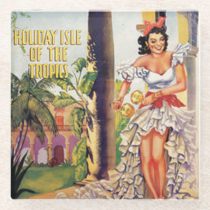 Vintage Cuban Tourist Commission Tropics Travel Glass Coaster