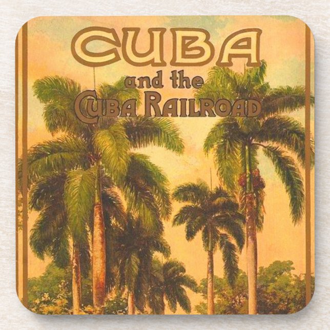 Vintage Cuban Travel - Cuba Railroad Lithograph Coaster (Front)