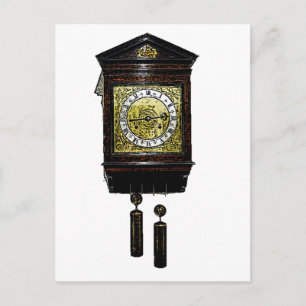 Vintage Cuckoo Clock Ink Drawing Timepiece Postcard