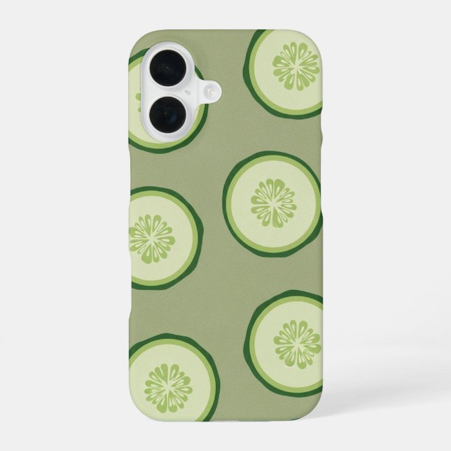 Vintage Cucumber Slice Pattern iPhone 16 Case (Back)