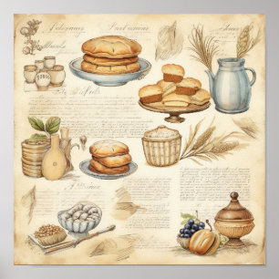 Vintage Culinary Delights Pattern Poster