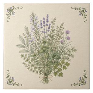 Vintage Culinary Herb Bouquet Kitchen Garden Ceramic Tile
