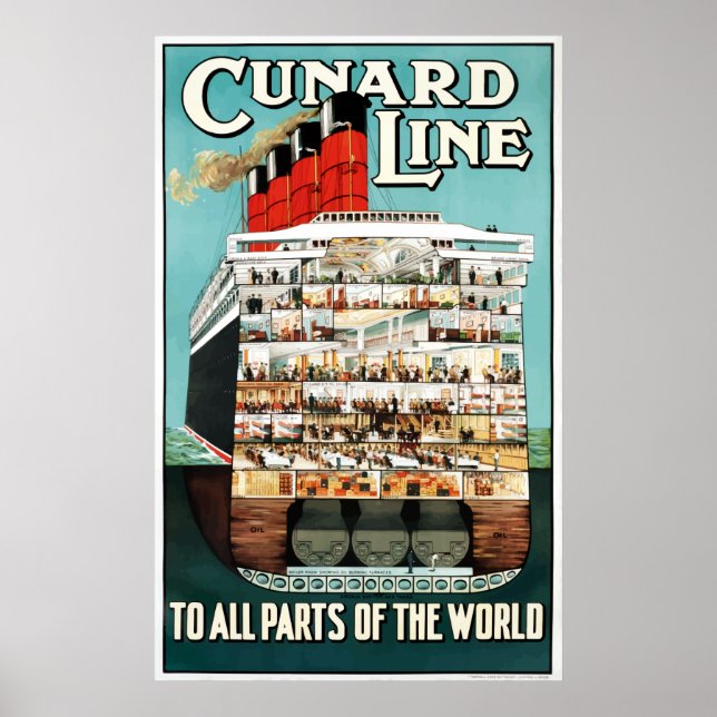 Vintage Cunard Line Ocean Liner Travel Poster (Front)