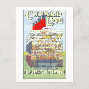 Vintage Cunard Line Ship Diagram Postcard