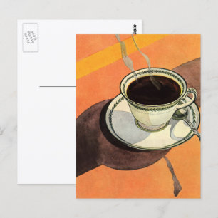 Vintage Cup of Coffee, Saucer, Spoon, Retro Diner Postcard
