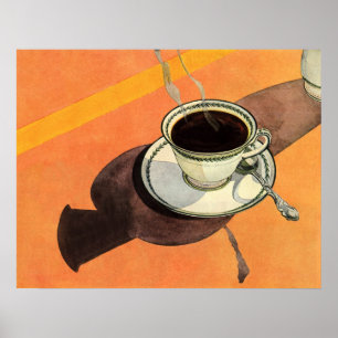 Vintage Cup of Coffee, Saucer, Spoon with Shadow Poster