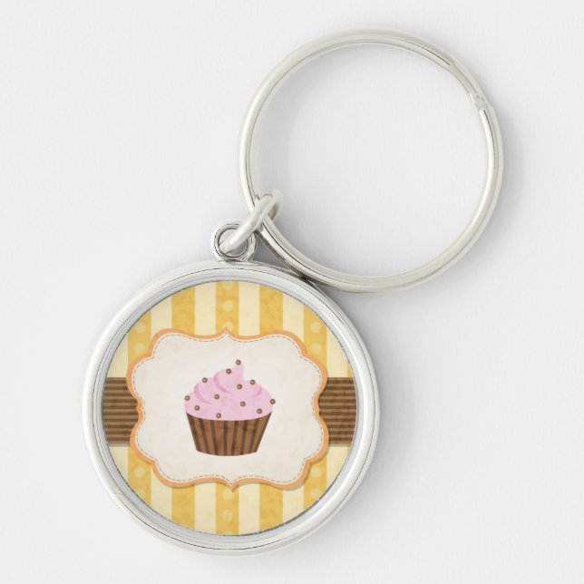 Vintage Cupcake Background Key Ring (Front)