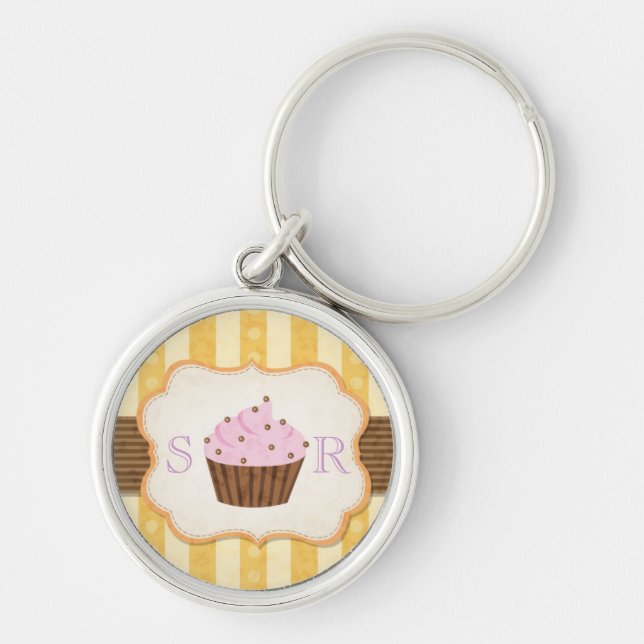 Vintage Cupcake Background Key Ring (Front)
