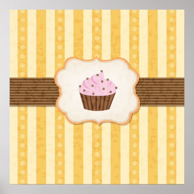 Vintage Cupcake Background Poster (Front)