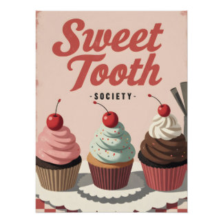 Vintage Cupcake Poster – Retro Bakery Wall Art