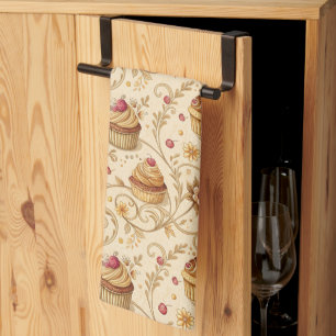 Vintage Cupcake Swirl Personalised Baking Elegance Tea Towel