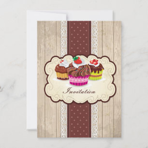 Vintage cupcakes, chocolate Birthday Party Invitation