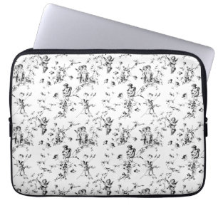Vintage Cupid Angels Floral Black White Toile Laptop Sleeve