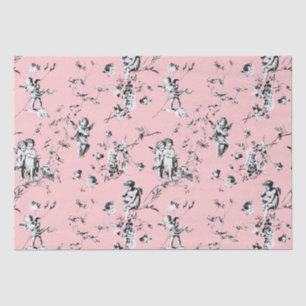 Vintage Cupid Angels Floral Black White Toile Pink Tissue Paper