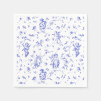 Vintage Cupid Angels Floral Blue White Toile