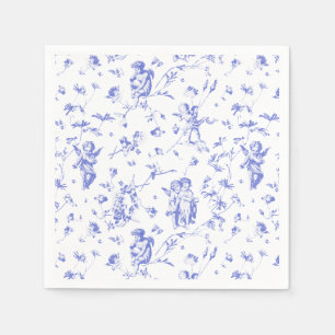 Vintage Cupid Angels Floral Blue White Toile Napkin