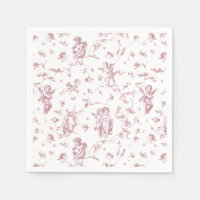 Vintage Cupid Angels Floral Pink White Toile