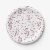 Vintage Cupid Angels Floral Pink White Toile