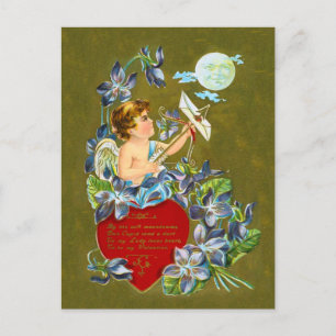 Vintage Cupid & Moonbeam Valentine Holiday Postcard