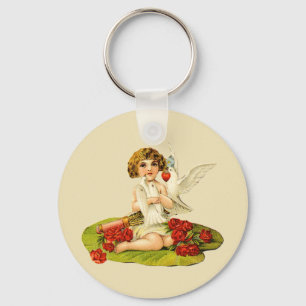 Vintage Cupid on Lily Pad Key Ring
