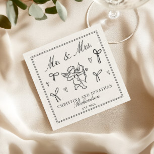 Vintage Cupid Romantic Bows Old Money Wedding  Napkin