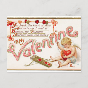 Vintage Cupid Sews Heart Valentine Post Card