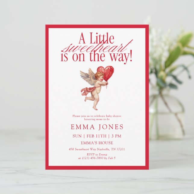 Vintage Cupid Sweetheart Baby Shower Invitation (Standing Front)