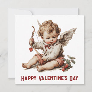 Vintage Cupid With Heart Bow Card
