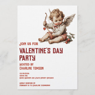 Vintage Cupid With Heart Bow Invitation
