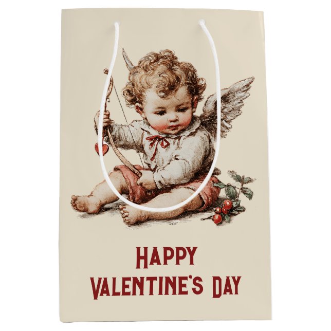 Vintage Cupid With Heart Bow Medium Gift Bag (Front)