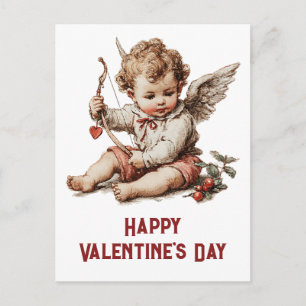 Vintage Cupid With Heart Bow Postcard